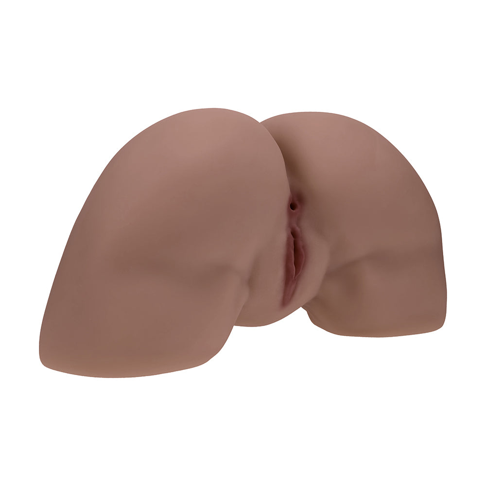 Xkin Bodyforms Clara Vossin Dual Entry Masturbator Brown featuring realistic dual openings for immersive stimulation.