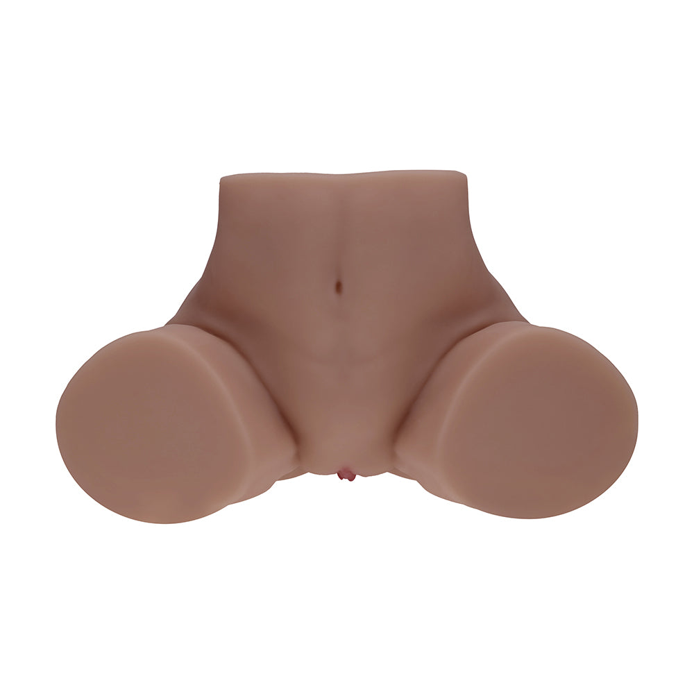 Xkin Bodyforms Clara Vossin Dual Entry Masturbator Brown showing dual openings for realistic stimulation.