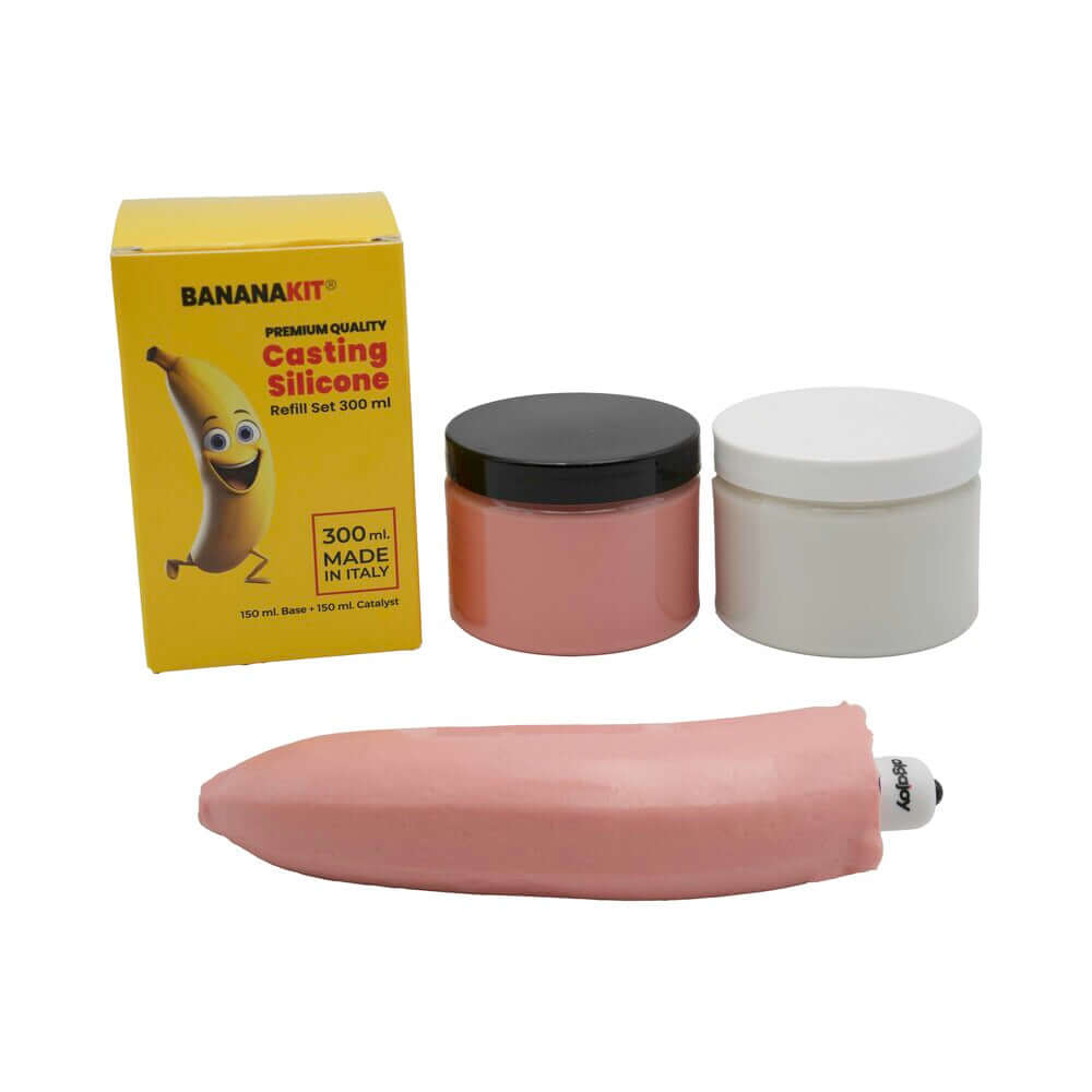 Bananakit Casting Silicone Pink Refill packaging and product set including pink and white silicone jars.