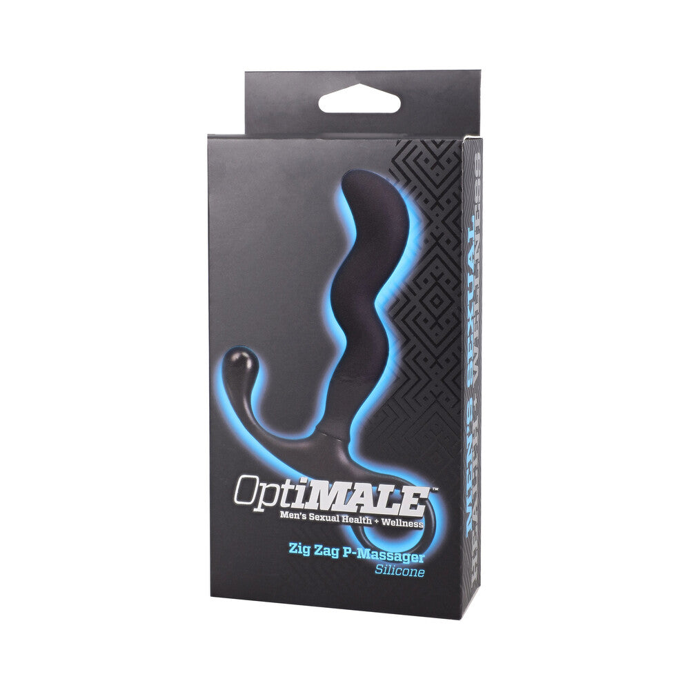 Optimale Zig Zag Silicone P-massager Black packaging featuring a flexible design for prostate health and pleasure.