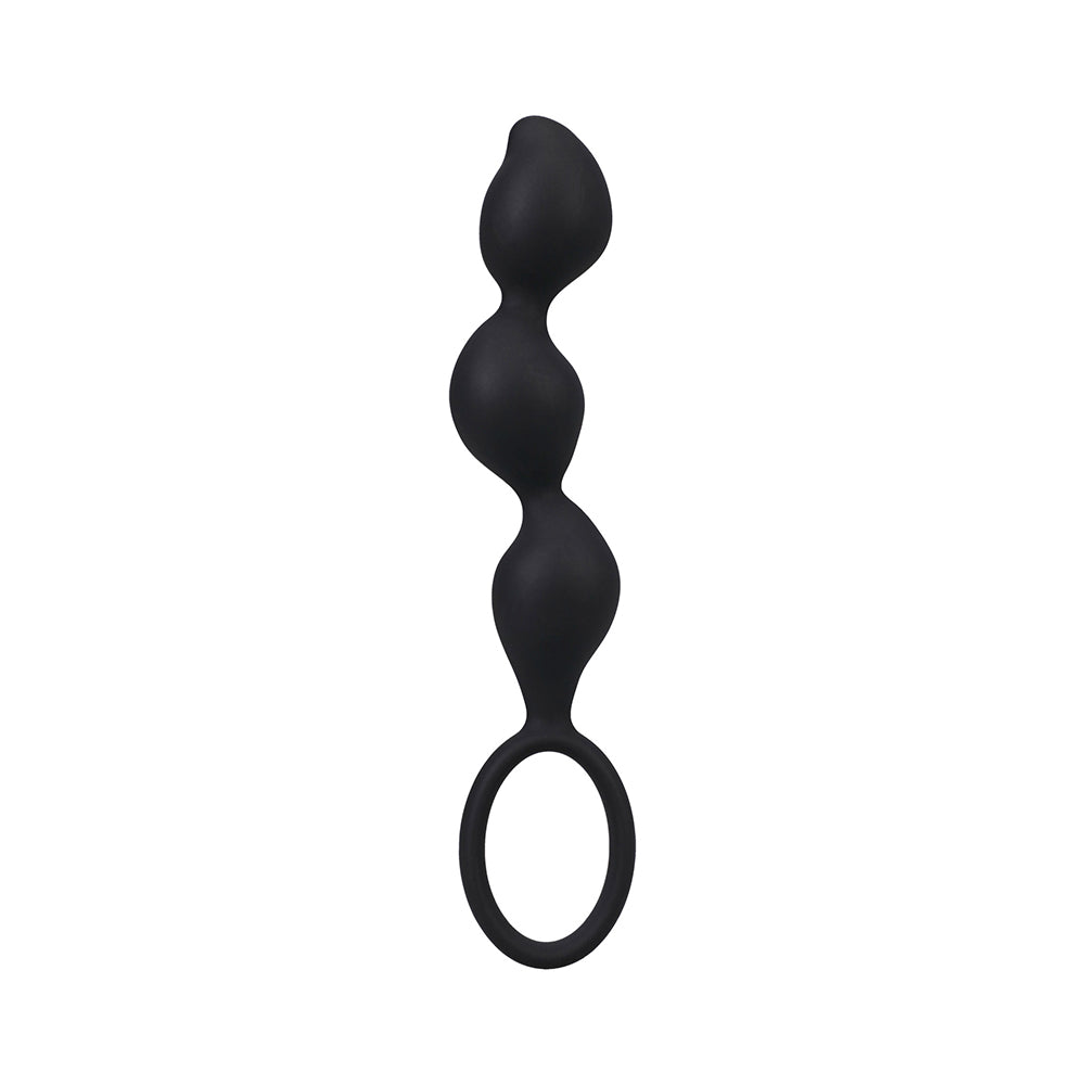 Mood Naughty Contour Beads Trainer Set Black showing a silicone graduated butt plug with ringed base.