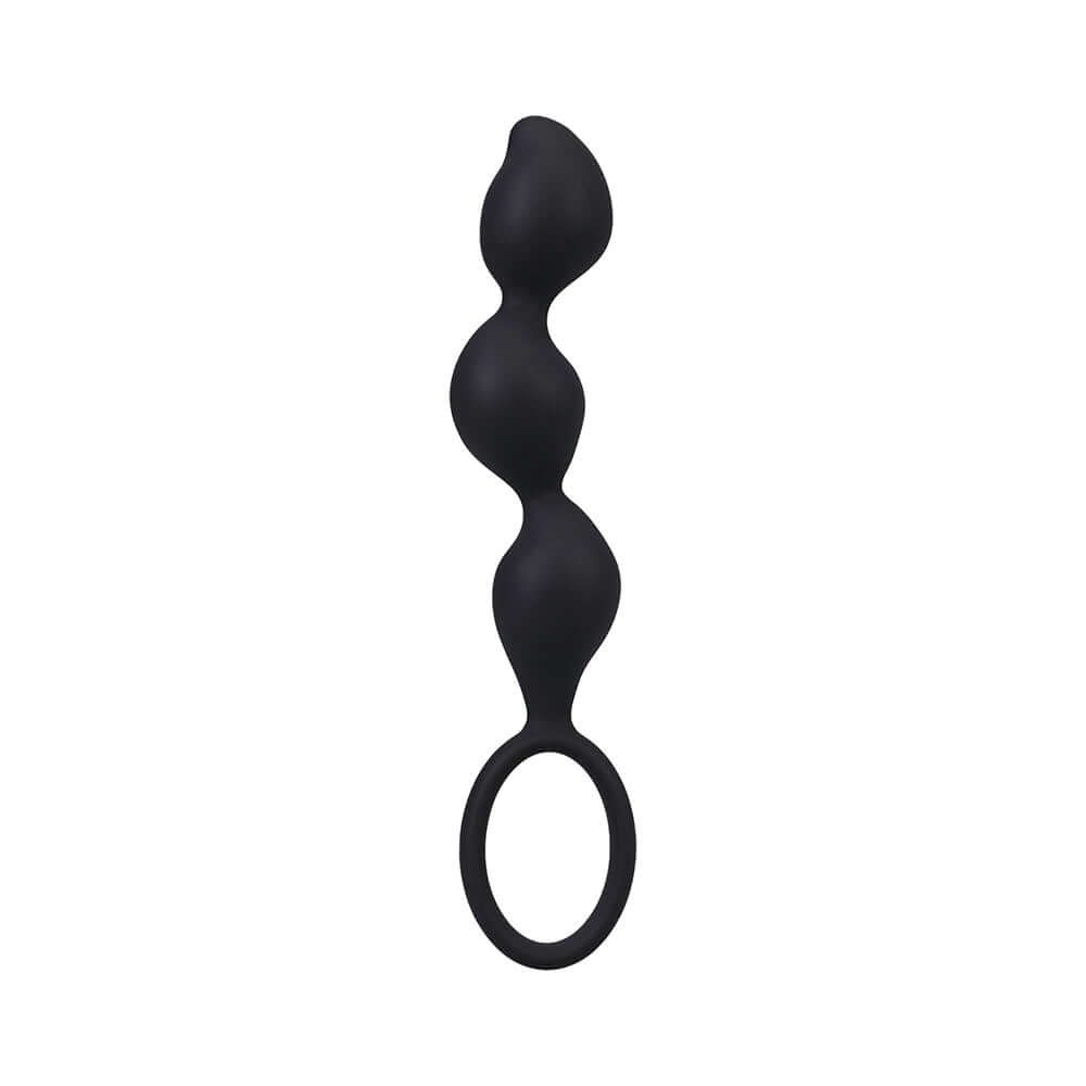Mood Naughty Contour Beads Trainer Set Black showing a silicone graduated butt plug with ringed base.