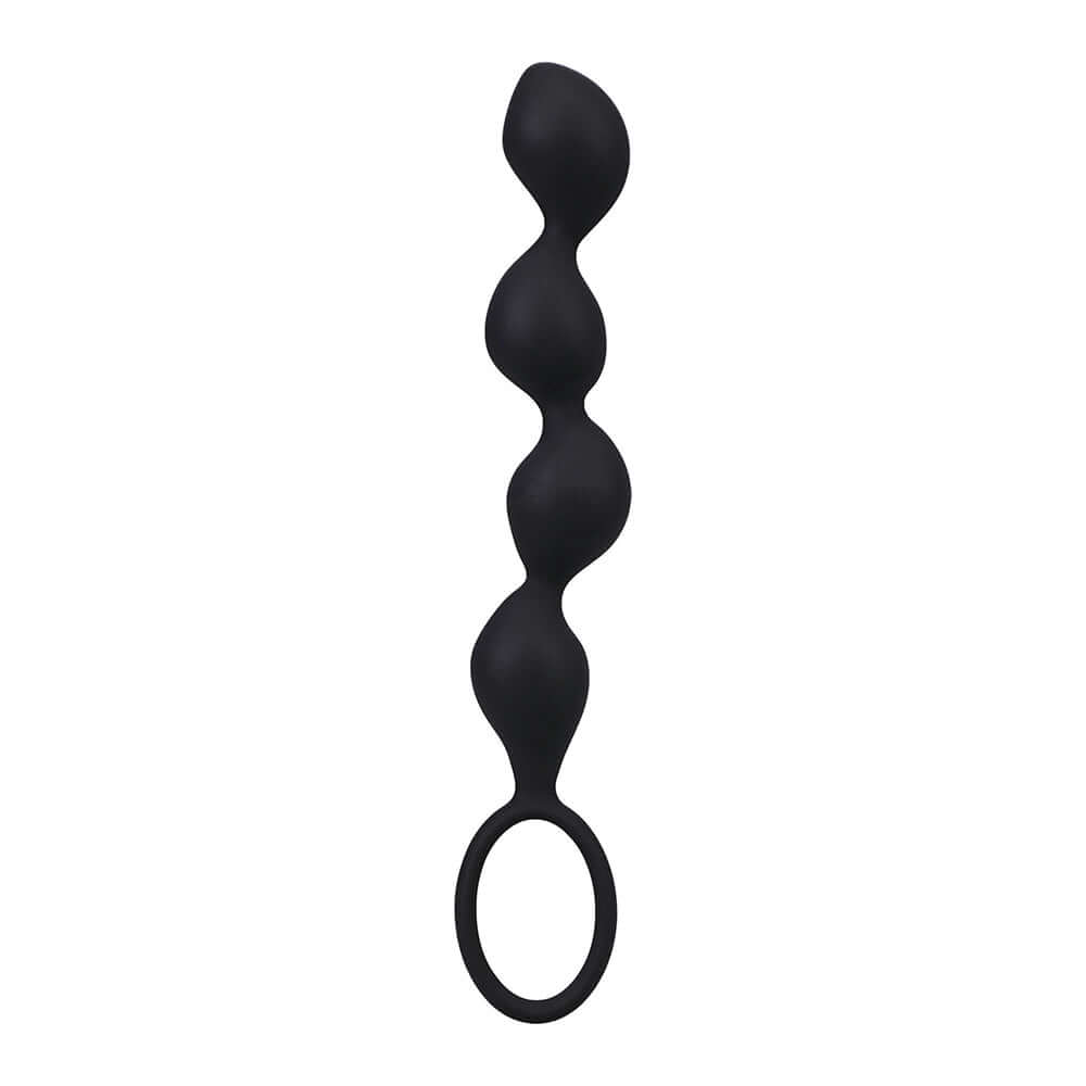 Mood Naughty Contour Beads Trainer Set Black, silicone butt plug with graduated beads and ringed base.