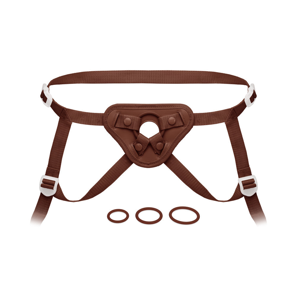 Together Toy Nudefit Strap-on Harness Dark with adjustable straps and rings for a custom fit.