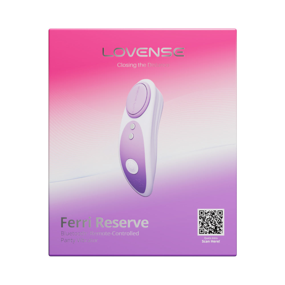 Lovense Ferri Reserve App Control Panty Vibrator Lavender packaging featuring Bluetooth control for discreet pleasure.