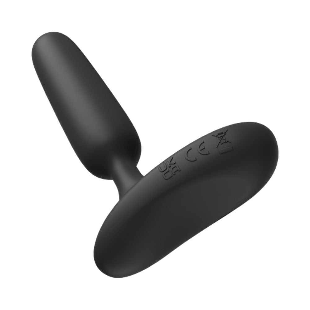Lovense Glint Touch-Responsive Vibrating Butt Plug Black displayed from an angle, highlighting its sleek design.