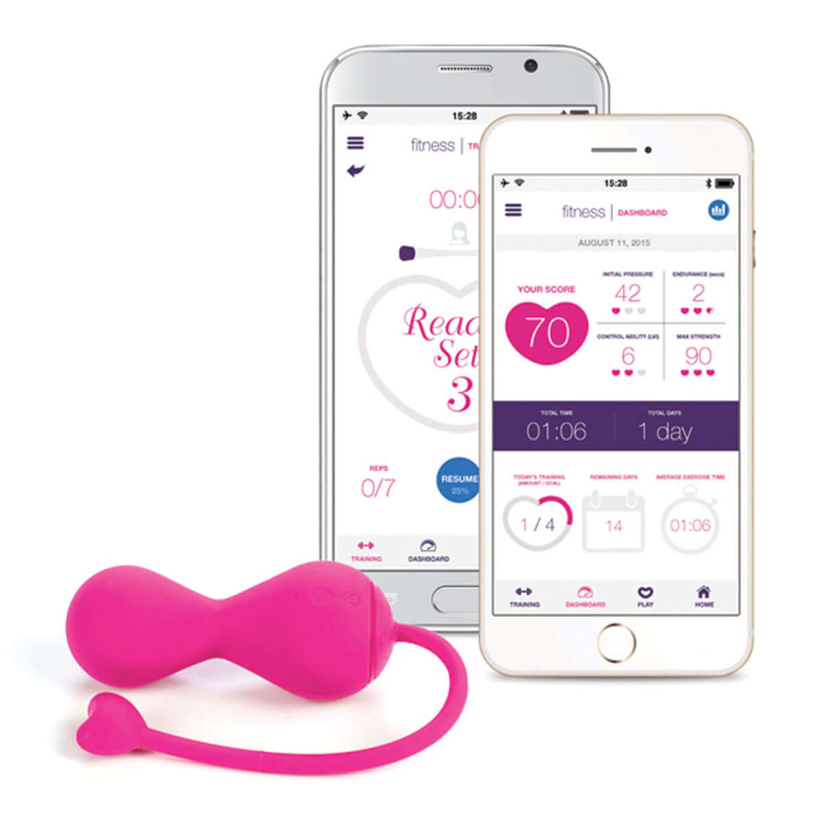 OhMiBod LoveLife Krush Smart Kegel Fitness Pink with mobile app interface for pelvic floor training