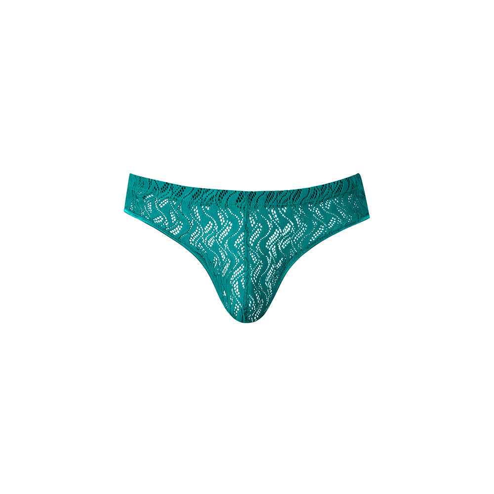 Male Power Ripple Moon Jock Teal S/M featuring modern wavy lace design and a stylish moonshine back.