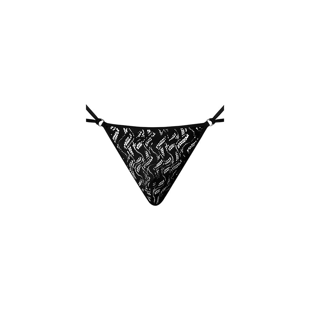 Male Power Ripple Lace Micro V String Black S/M featuring a modern wavy lace design in a minimal g-string cut.