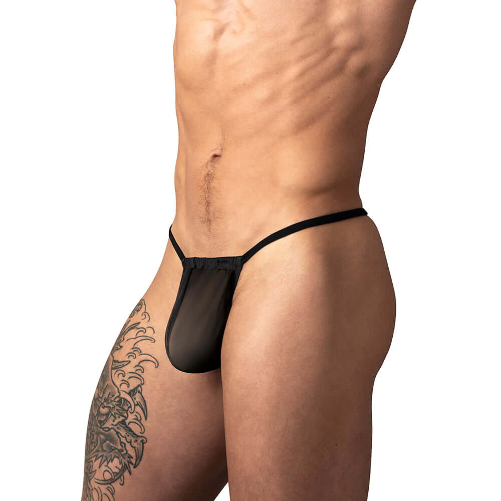 Male Power Mesh 2.0 G-string Black OS worn by a male model, showcasing minimalist design and breathable fabric.
