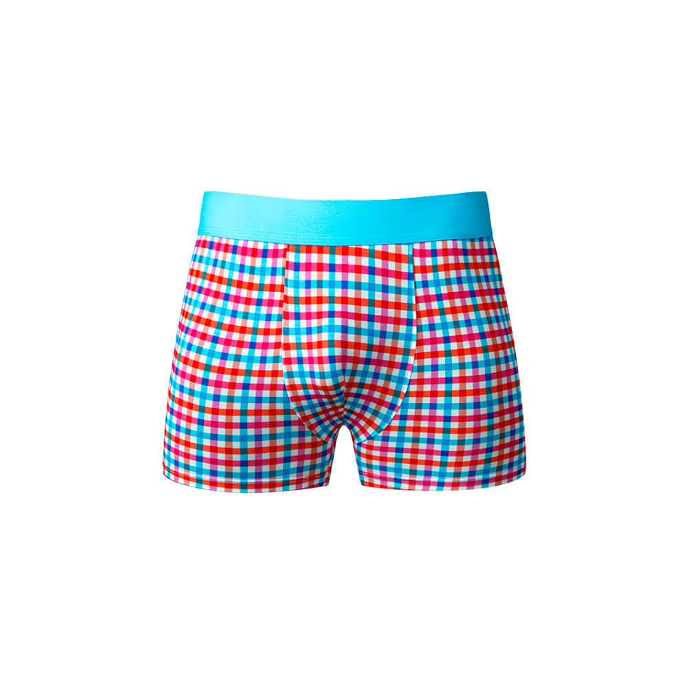 Male Power So Cumfy Gingham Boxer Brief Turquoise L featuring a vibrant plaid design.