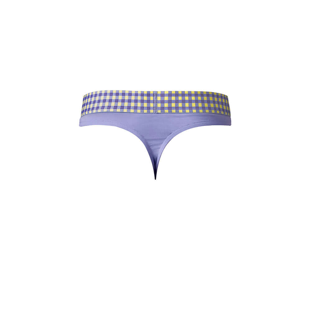 Male Power So Cumfy Gingham Thong Purple S M featuring a purple gingham design for stylish comfort.