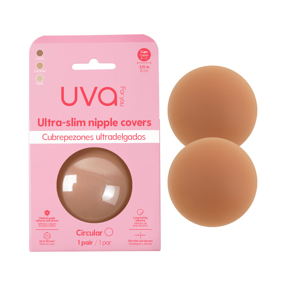 UVA Circular Nipple Covers Cocoa in packaging with round silicone design for seamless coverage.
