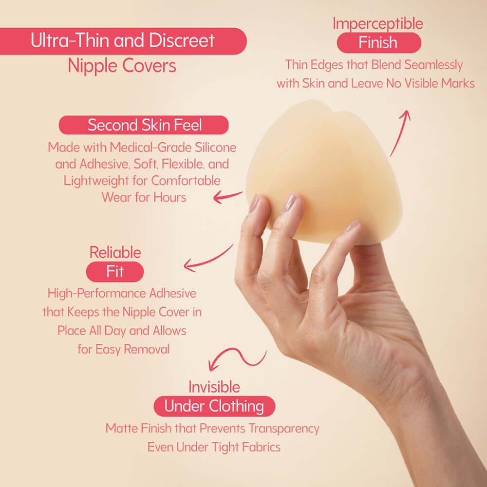 Uva Triangular Nipple Covers Caramel displayed in hand, showcasing an ultra-thin and discreet design for seamless coverage.