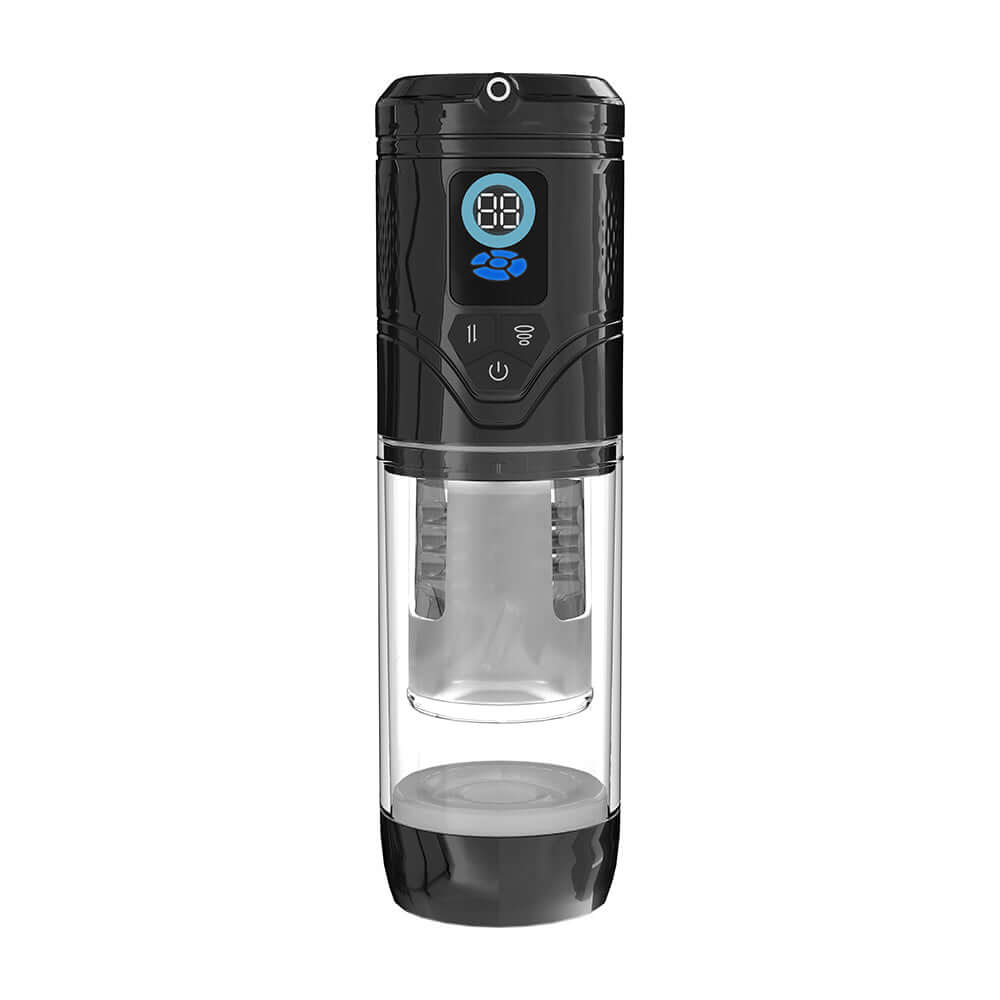 Pumped Sensurge Automatic Suction Masturbator Black with digital display and transparent sleeve for effective stimulation