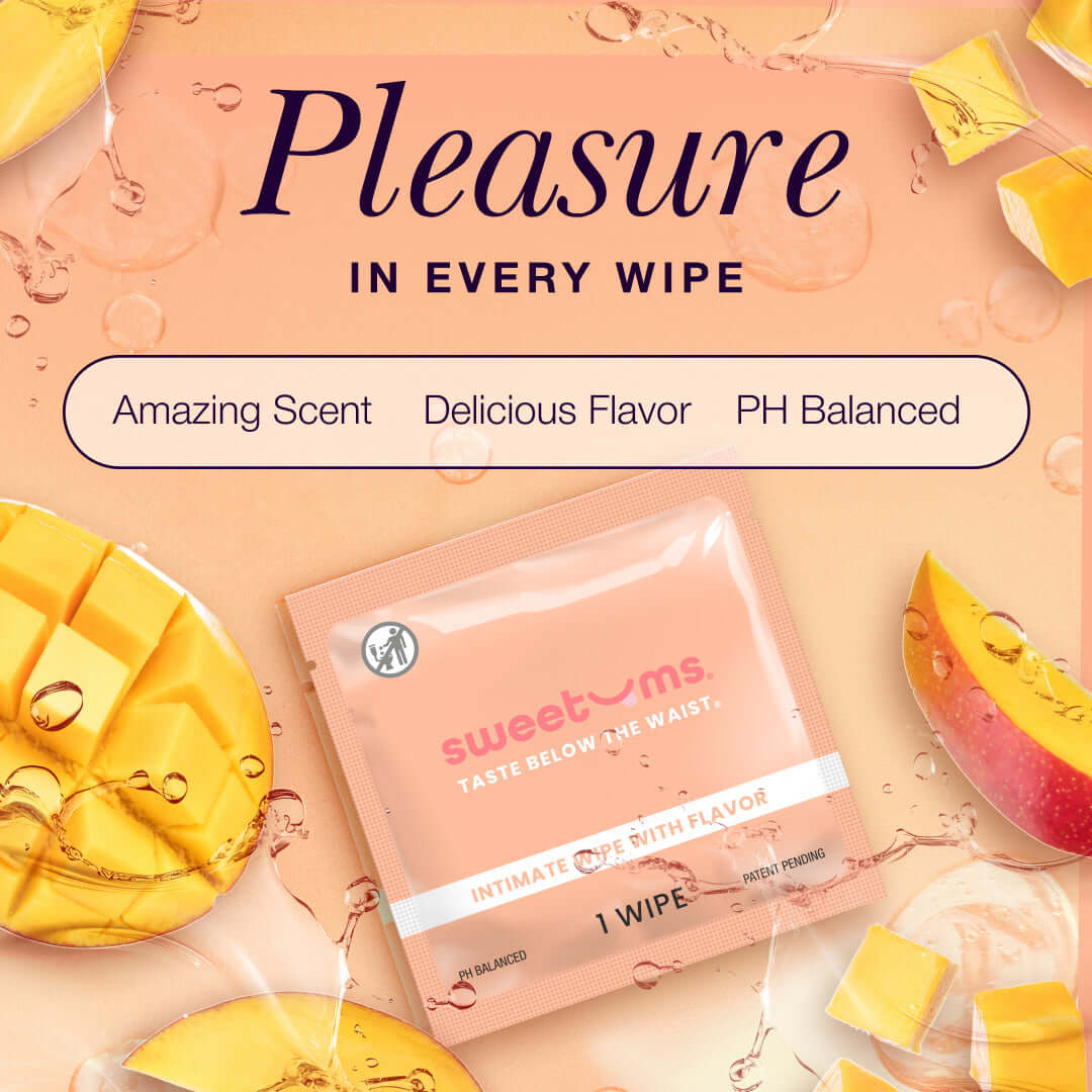 Sweetums Intimate Wipes Sweet Mint Flavor 10 Pack packaging showcasing a refreshing and delicate design.
