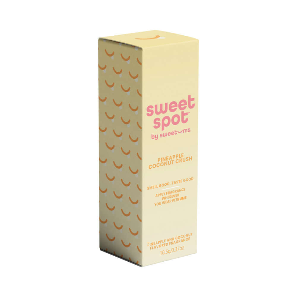 Sweetums Sweet Spot Fragrance Pineapple Coconut Crush packaging featuring tropical scent of pineapple and coconut.