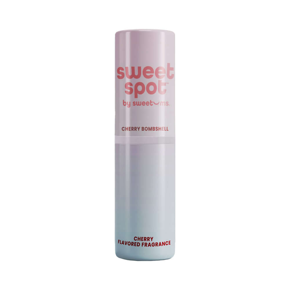 Sweetums Sweet Spot Flavored Fragrance Cherry Bombshell edible solid perfume stick with cherry scent.