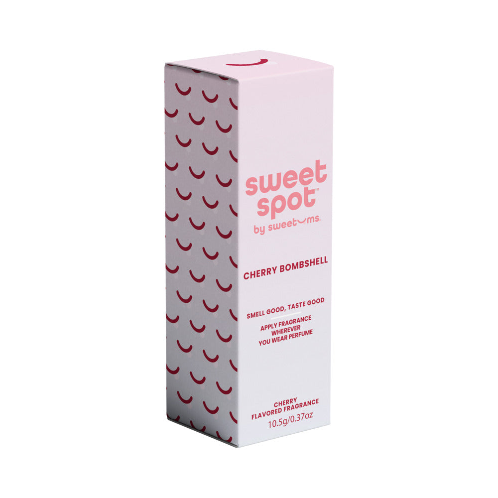 Sweetums Sweet Spot Flavored Fragrance Cherry Bombshell packaging showcasing playful cherry design and product details.