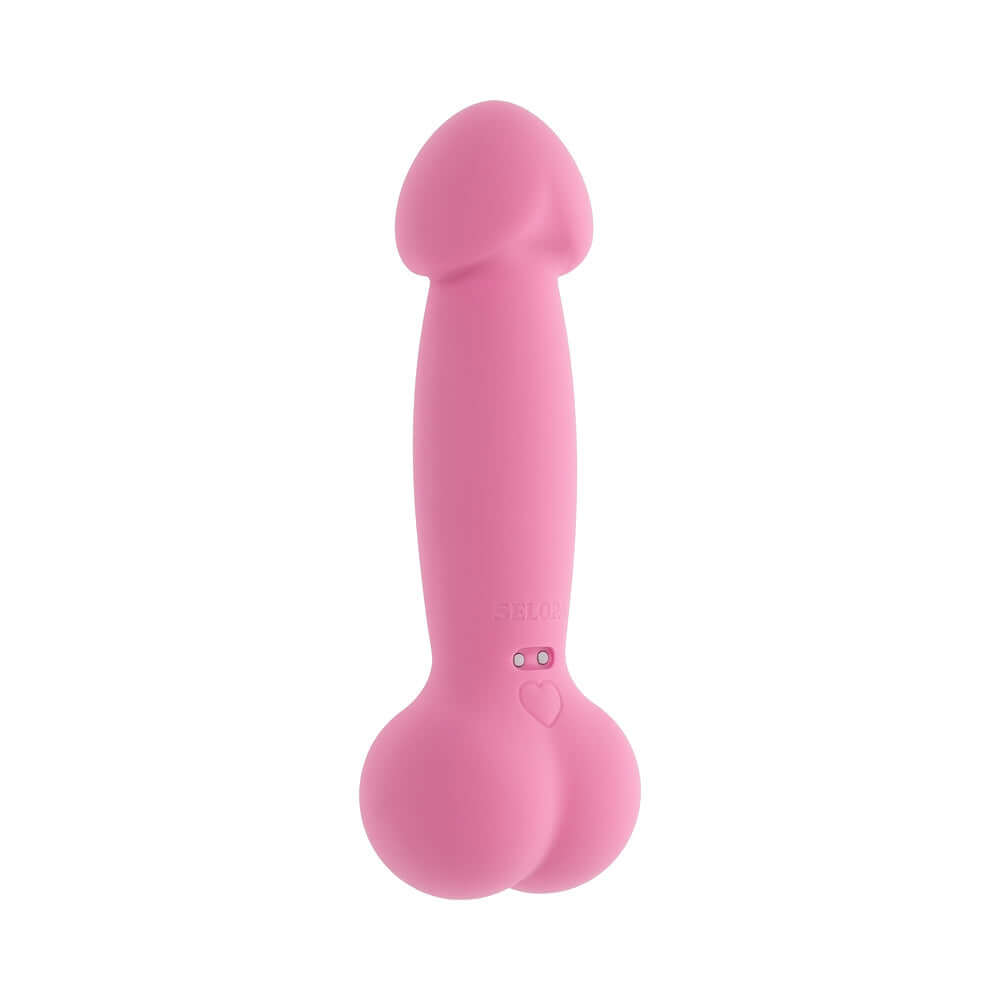 Selopa A Bit Nutty Floppy Phallic Mini Vibrator Pink showcasing flexible shaft and testicle-style handle.