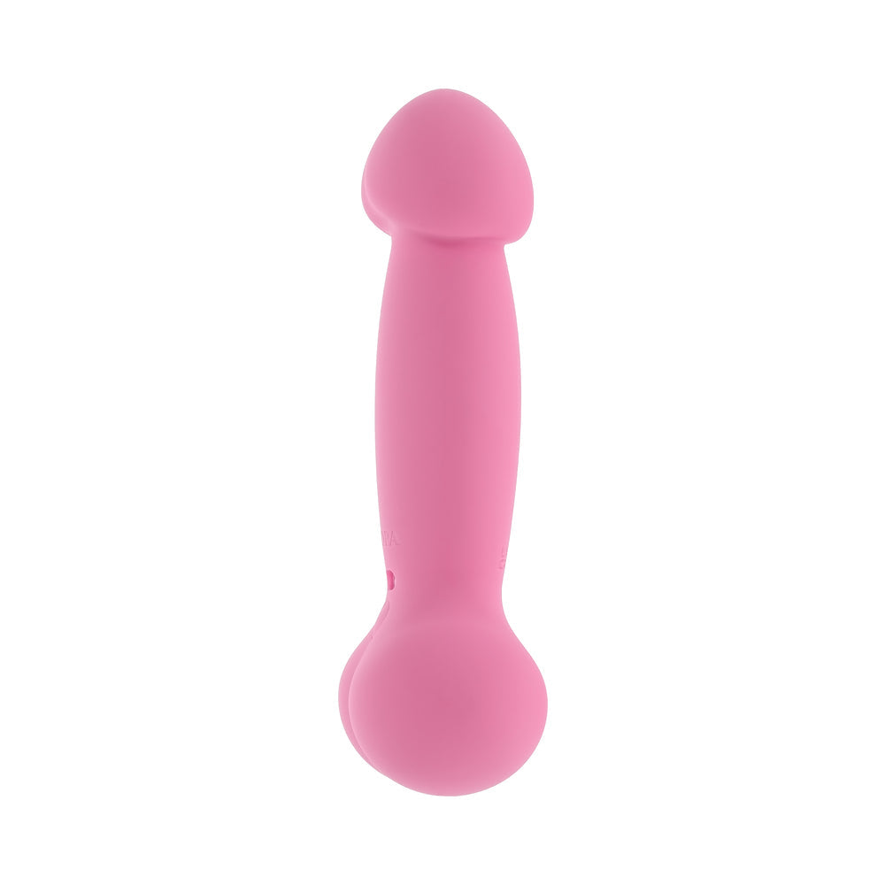 Selopa A Bit Nutty Floppy Phallic Mini Vibrator Pink showcasing its textured design and compact size.
