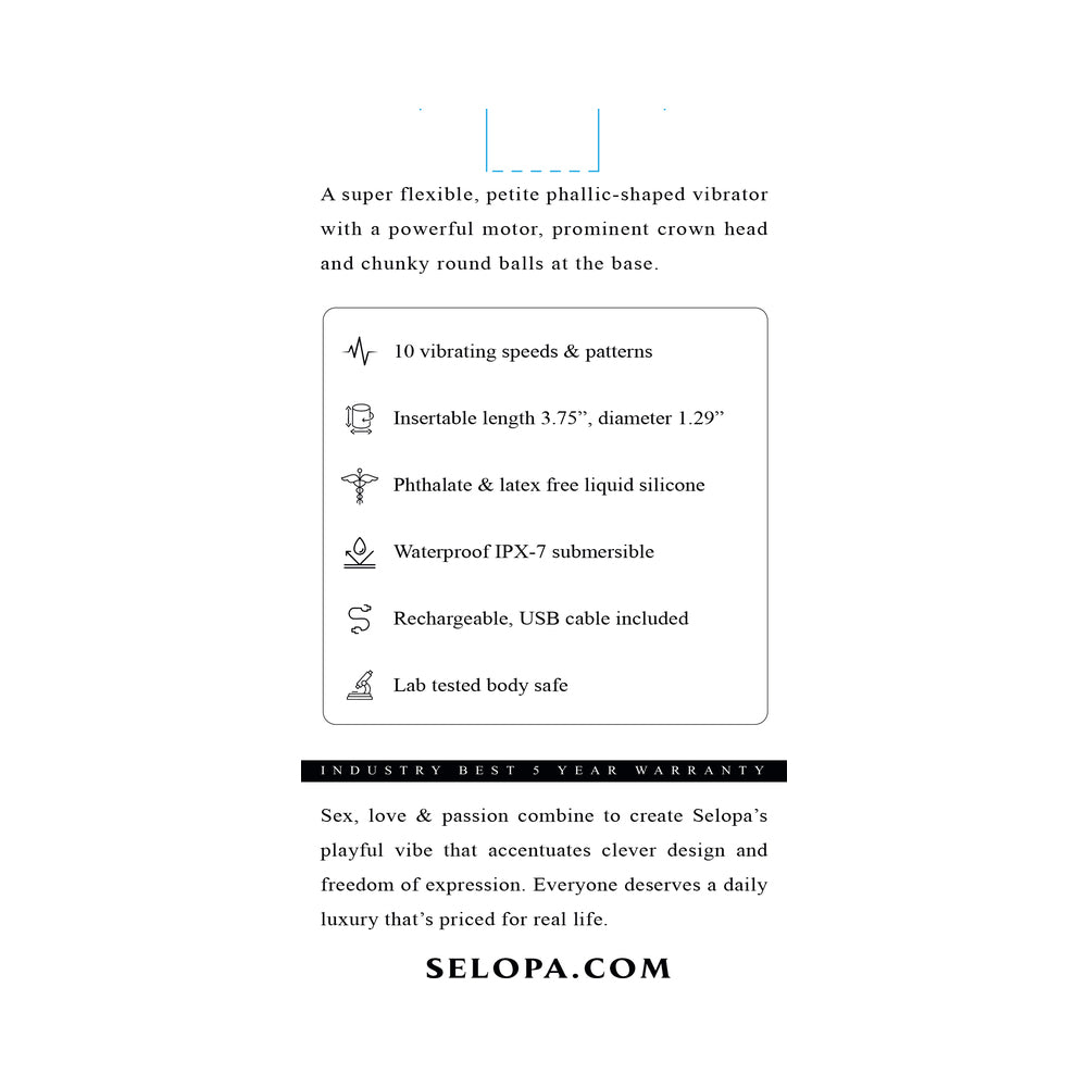 Selopa A Bit Nutty Floppy Phallic Mini Vibrator Pink features 10 vibration settings, waterproof design, and flexibility.