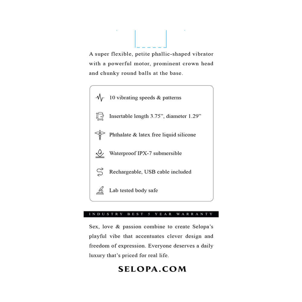 Selopa A Bit Nutty Floppy Phallic Mini Vibrator Pink features 10 vibration settings, waterproof design, and flexibility.