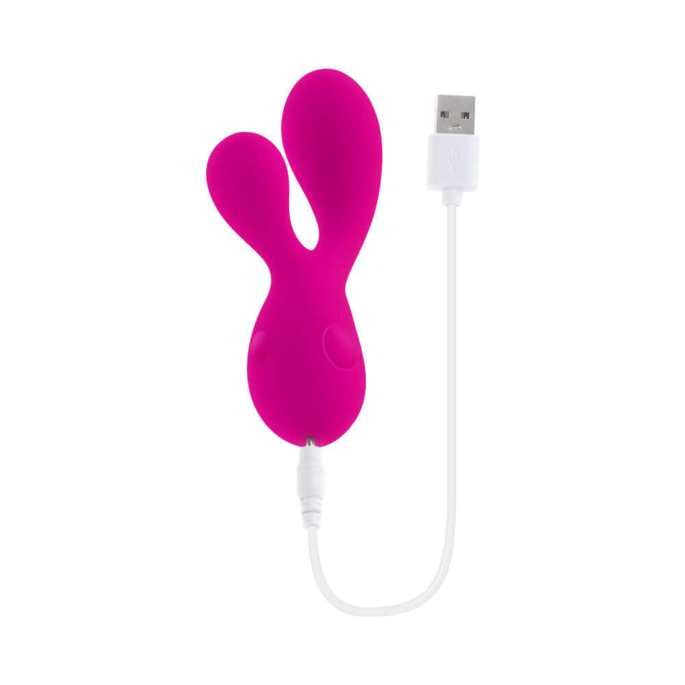 Selopa My Buddy Floppy Mini Dual Vibrator Pink with USB charging cable, designed for dual-zone stimulation.