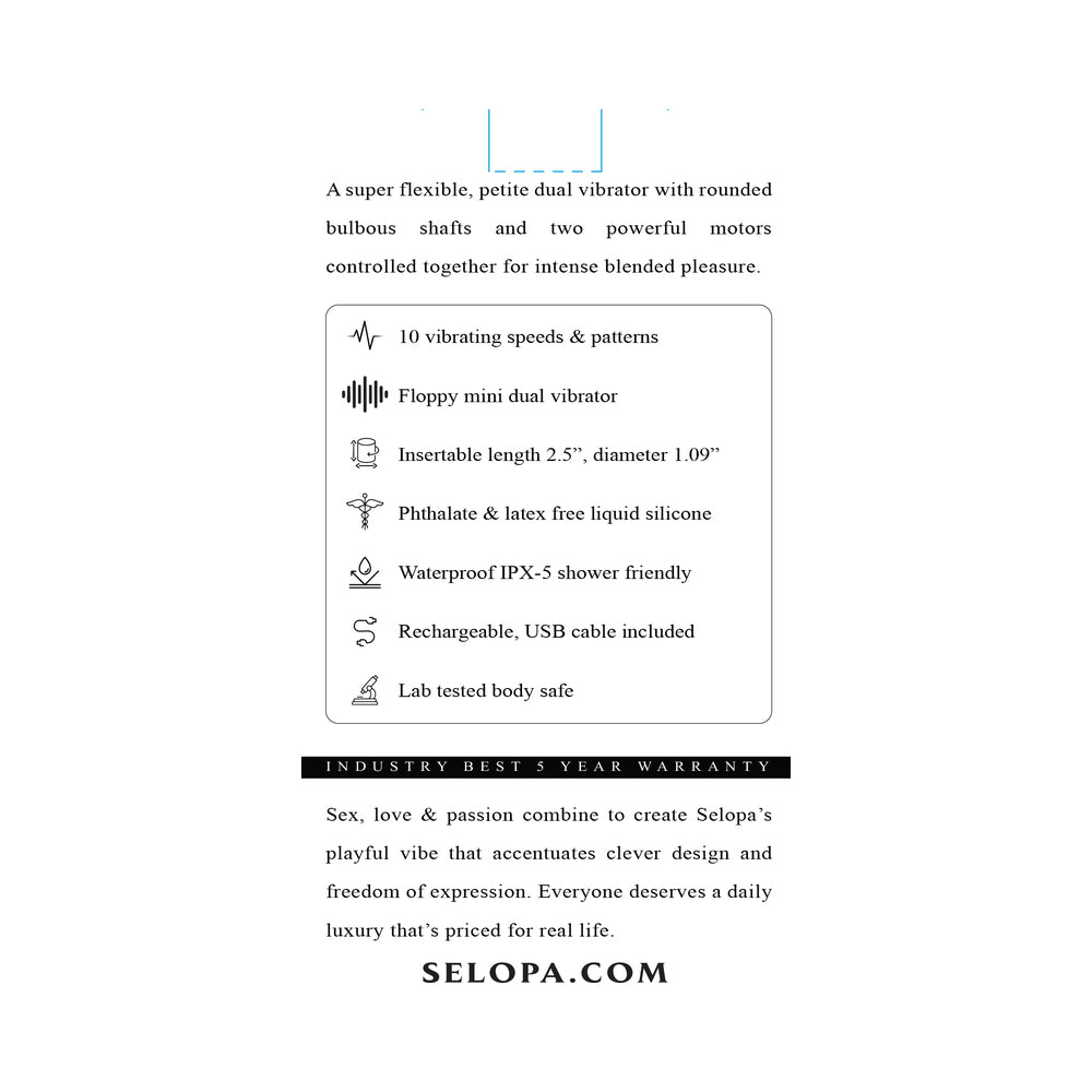 Selopa My Buddy Floppy Mini Dual Vibrator Pink features 10 vibrating speeds and waterproof design for ultimate pleasure.