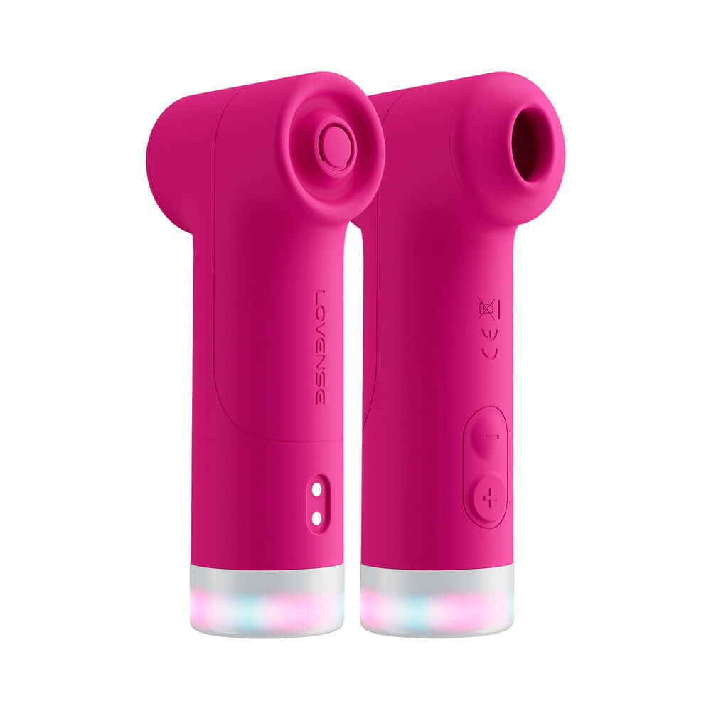 Lovense Fizz Oral-Like Suction & Tapping Massager in vibrant pink design with soft silicone opening.