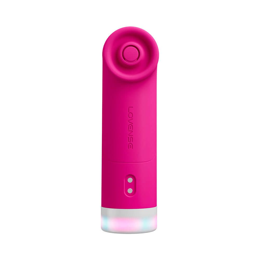 Lovense Fizz Oral-Like Suction & Tapping Massager in vibrant pink with soft silicone opening for unique stimulation.