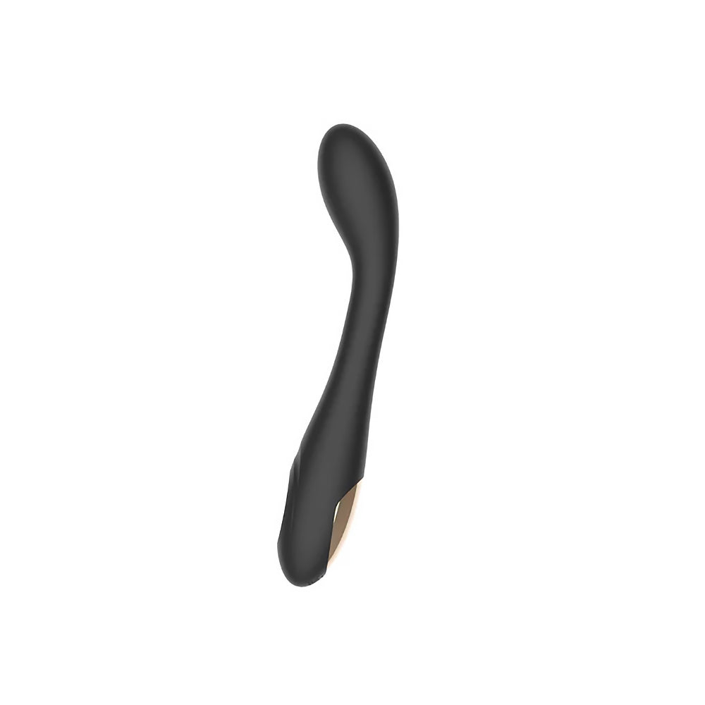 Spectrum Essentials Silicone G-spot Vibrator Black showcasing its sleek and curved design for targeted stimulation.