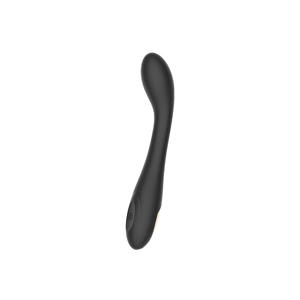Spectrum Essentials Silicone G-spot Vibrator Black, angled design for G-spot stimulation and textured head.