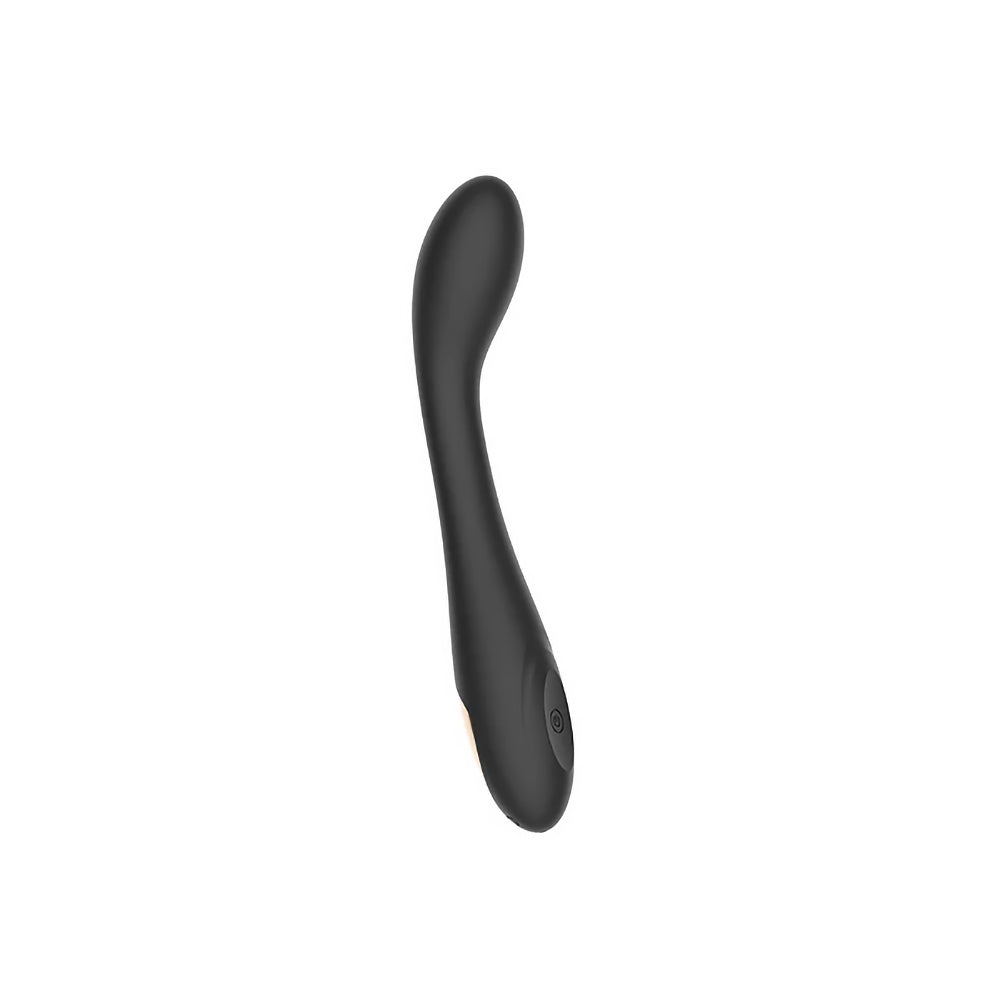Spectrum Essentials Silicone G-spot Vibrator Black with curved shape and texture for targeted stimulation.