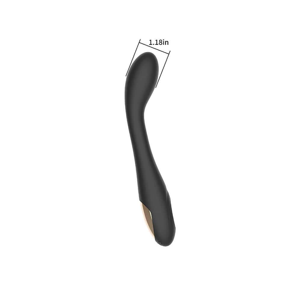 Spectrum Essentials Silicone G-spot Vibrator Black showing its design and dimensions for enhanced pleasure.