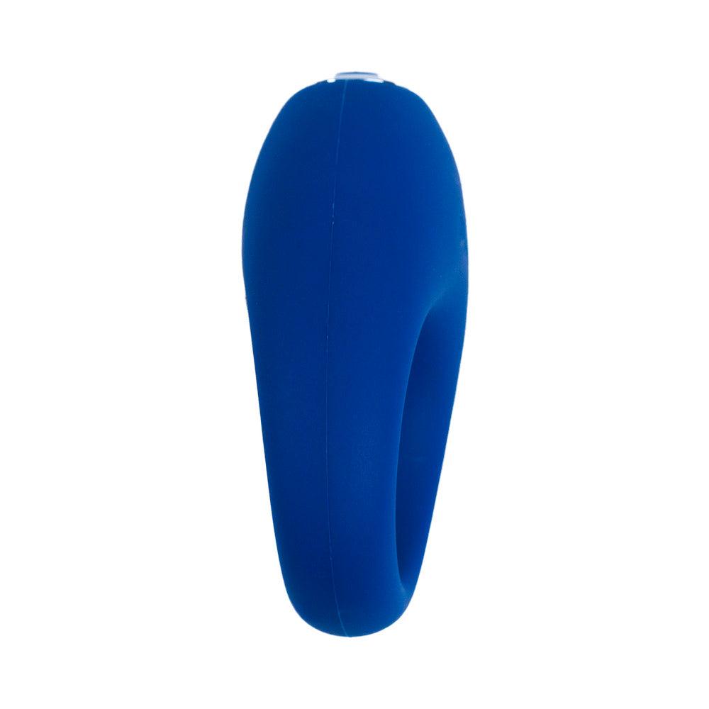 Je Joue Mio V2 Vibrating Cock Ring Blue side view showing flexible design for enhanced pleasure.