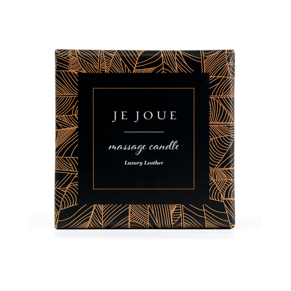 Je Joue Luxury Leather Massage Candle 160g beautifully packaged with elegant design and rich leather scent.