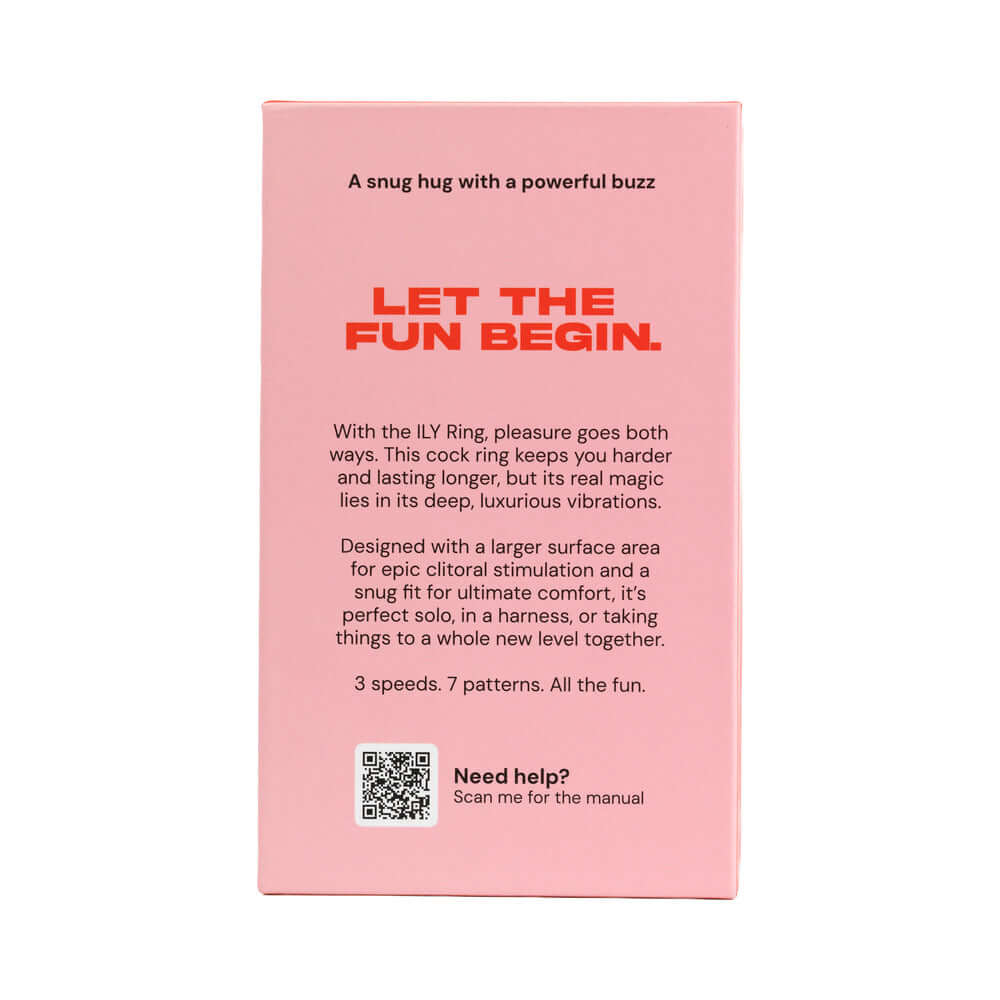Ily By Je Joue Silicone Cock Ring Pink packaging showcasing features and information.