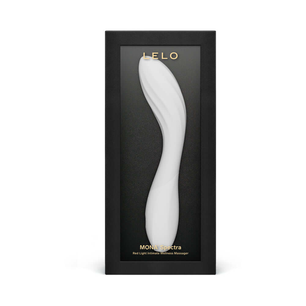 Lelo Mona Spectra Massager Light Pink in elegant packaging showcasing its ergonomic design and premium features.