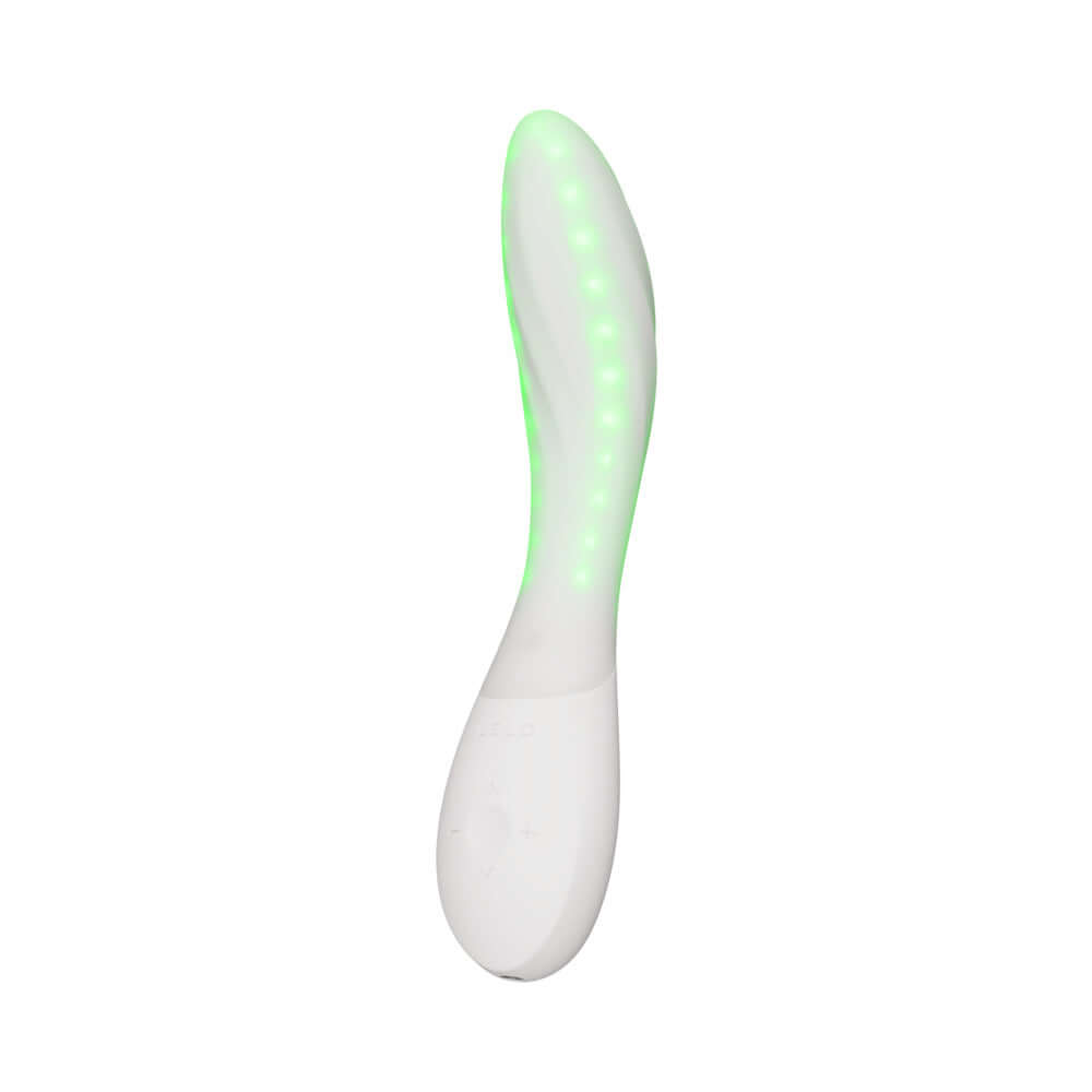 Lelo Mona Spectra Massager Light Pink with LED light settings for intimate wellness.