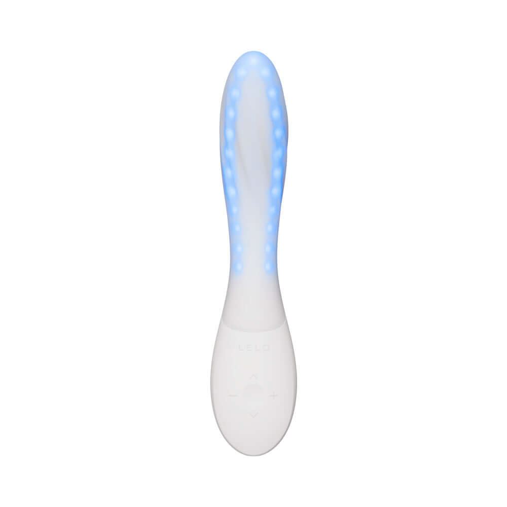 Lelo Mona Spectra Massager Light Pink featuring LED lights for G-spot stimulation.