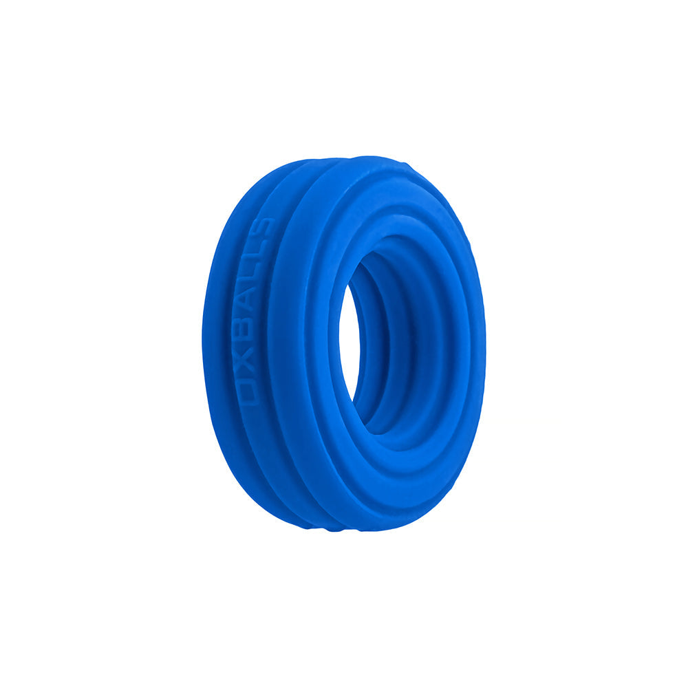 Oxballs Hunkyjunk Roto Grooved Gripper-ribbed Cockring Teal Fizz in blue silicone with ribbed design