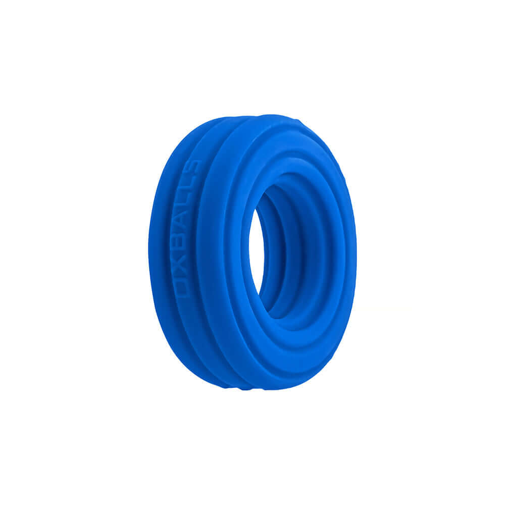 Oxballs Hunkyjunk Roto Grooved Gripper-ribbed Cockring Teal Fizz in blue silicone with ribbed design