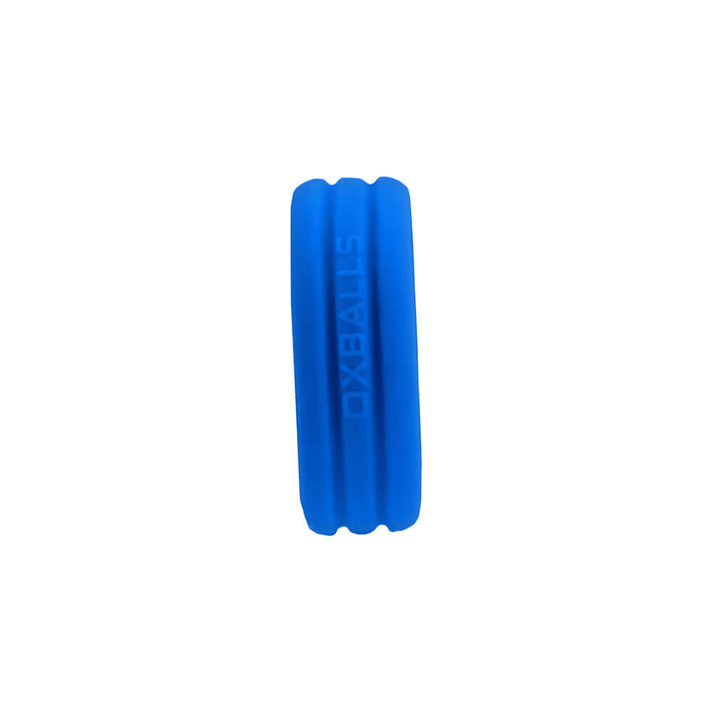 Oxballs Hunkyjunk Roto Grooved Gripper-ribbed Cockring Teal Fizz, blue silicone cockring for enhanced pleasure.