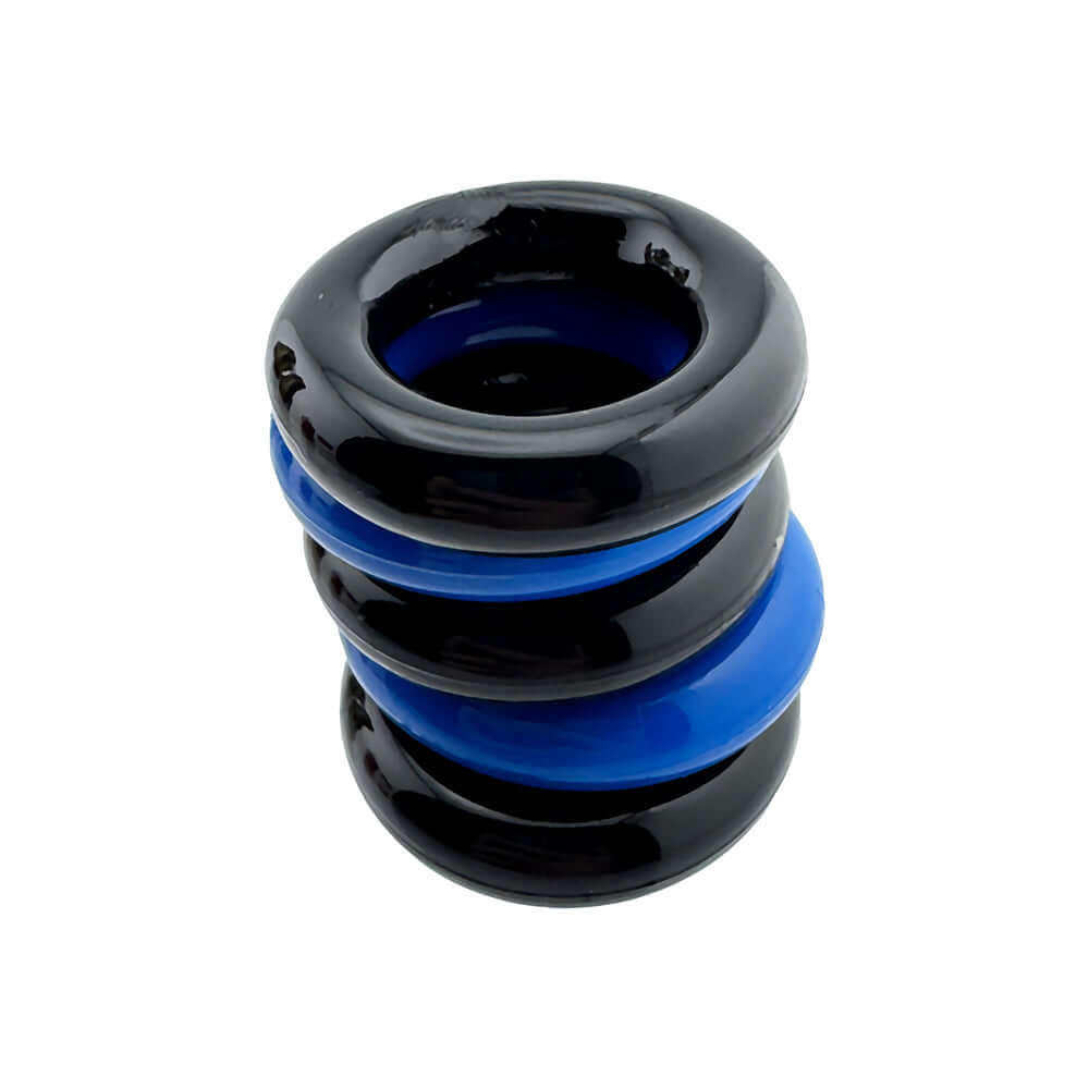 Oxballs Hunkyjunk Jacker 5-stack Super-strong Cockrings Blue Black set of five ultra-stretch rings