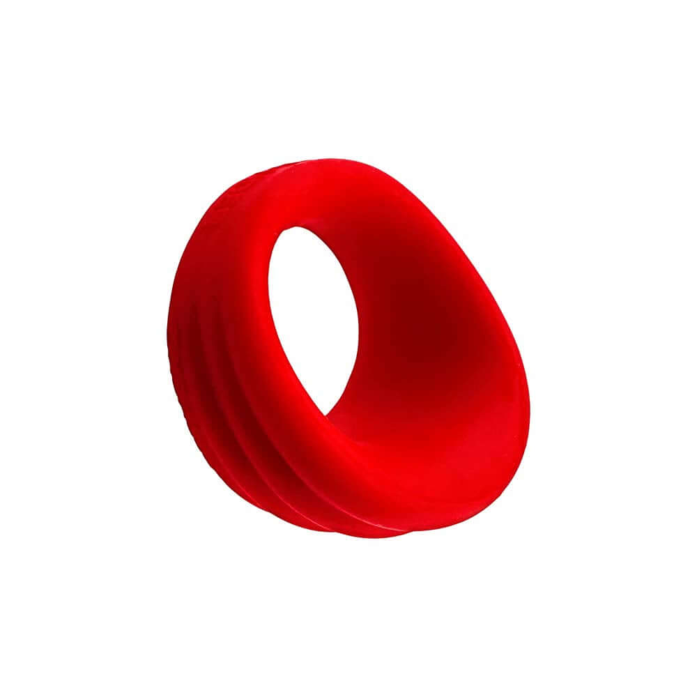 Oxballs Hunkyjunk Expander Slimmer Scoop Style Cockring Red showing its ergonomic design and lightweight profile.