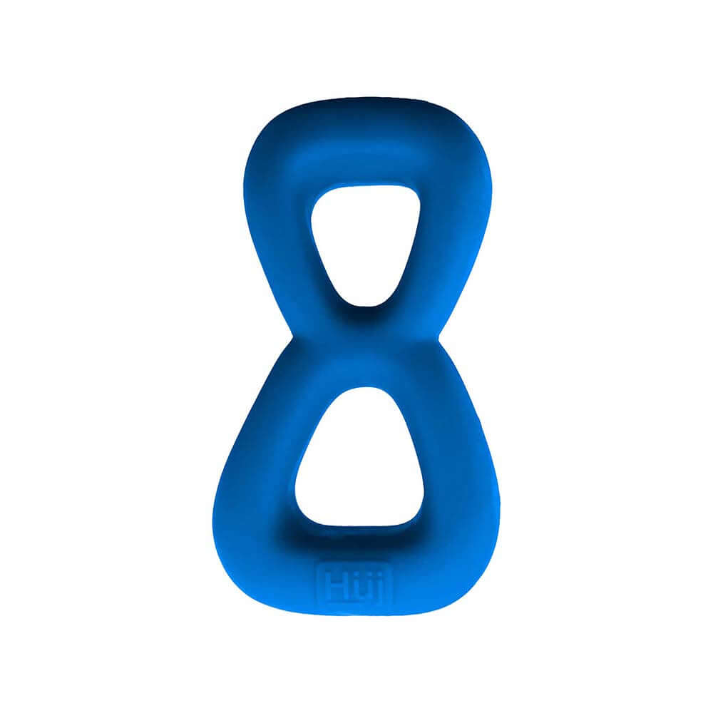 Oxballs Hunkyjunk Boomerang Double Cockring & Nut-tugger Teal Fizz in vibrant blue silicone design.