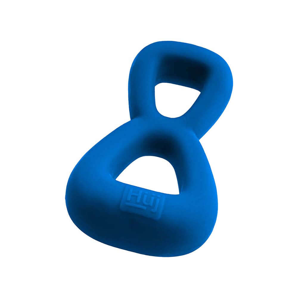 Oxballs Hunkyjunk Boomerang Double Cockring & Nut-tugger Teal Fizz in blue silicone, featuring a unique ergonomic design.
