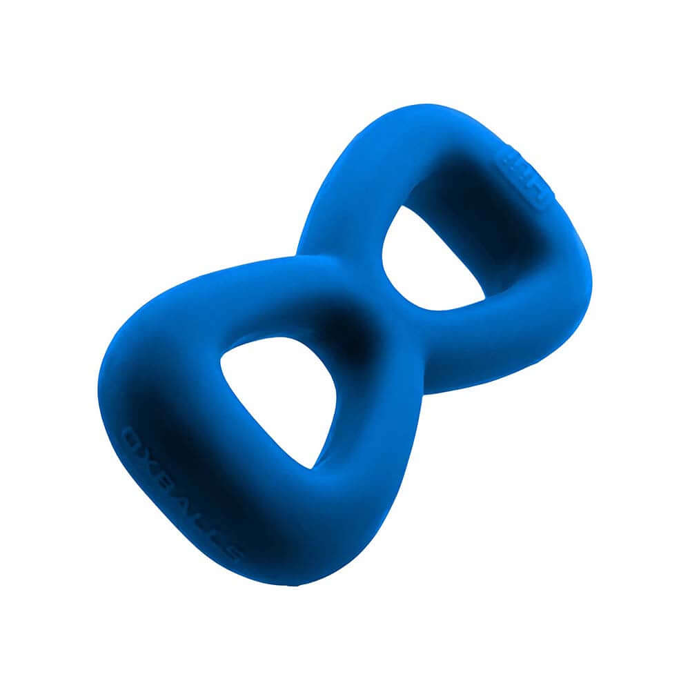 Oxballs Hunkyjunk Boomerang Double Cockring & Nut-tugger Teal Fizz displayed at a close angle on white background.