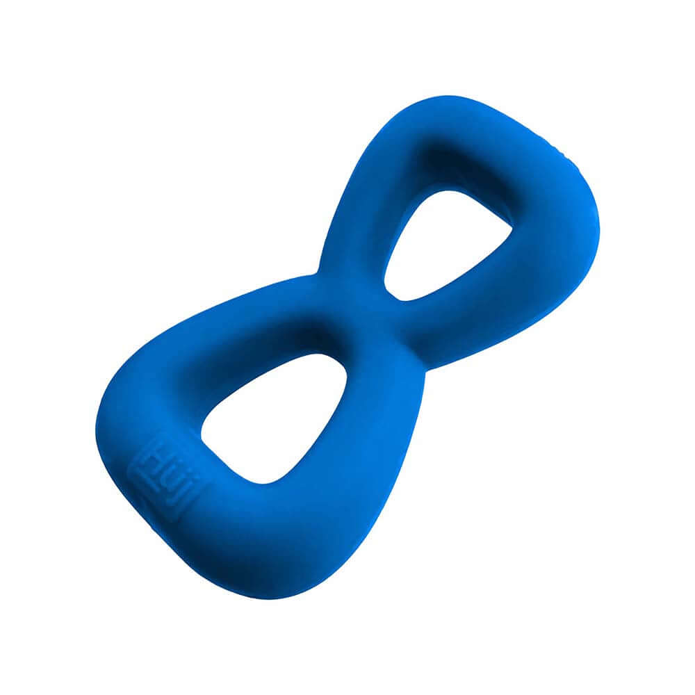 Oxballs Hunkyjunk Boomerang Double Cockring & Nut-tugger Teal Fizz in blue silicone material showing ergonomic design.